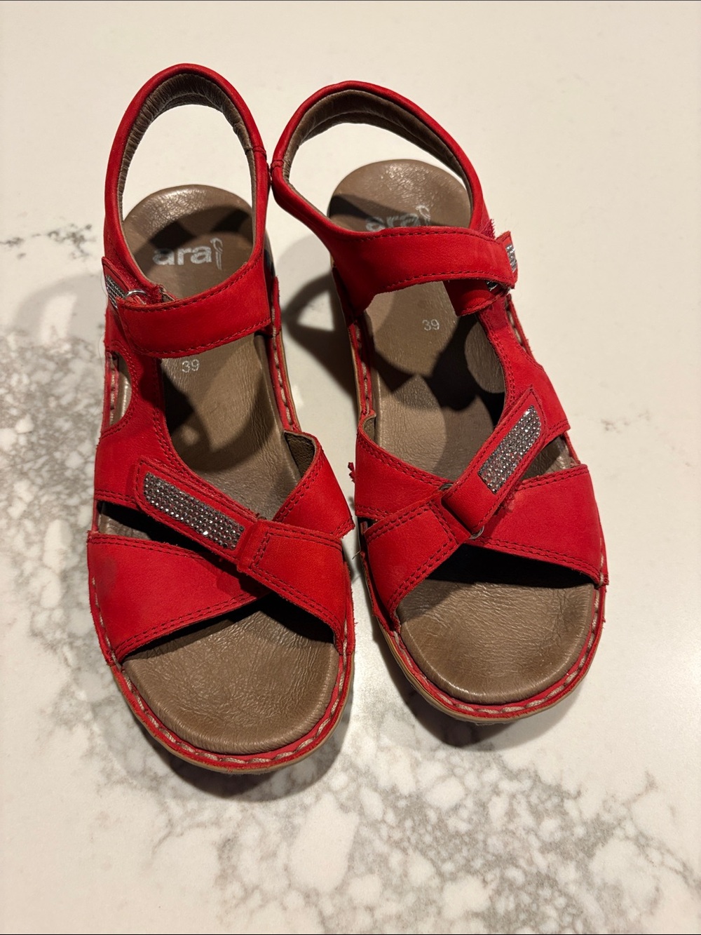Ara Red Open-Toe Adjustable Strap Sandals